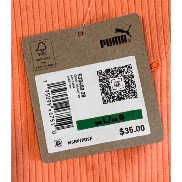 Puma Classic Fit Ribbed Crop Tee Pink Peach String Tie Bottom Hem Women's Large - Picture 6 of 6